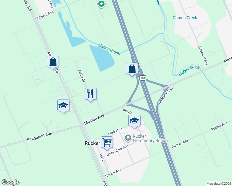 map of restaurants, bars, coffee shops, grocery stores, and more near 310 Lena Avenue in Gilroy