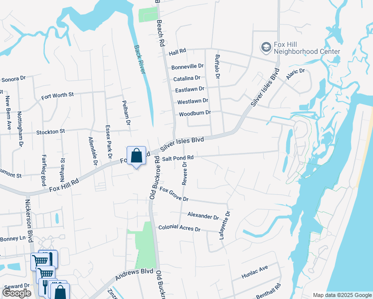 map of restaurants, bars, coffee shops, grocery stores, and more near 1804 Revere Drive in Hampton