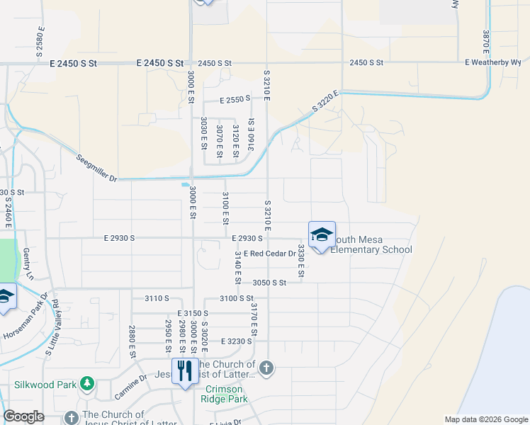map of restaurants, bars, coffee shops, grocery stores, and more near 3178 East 2840 South in St. George