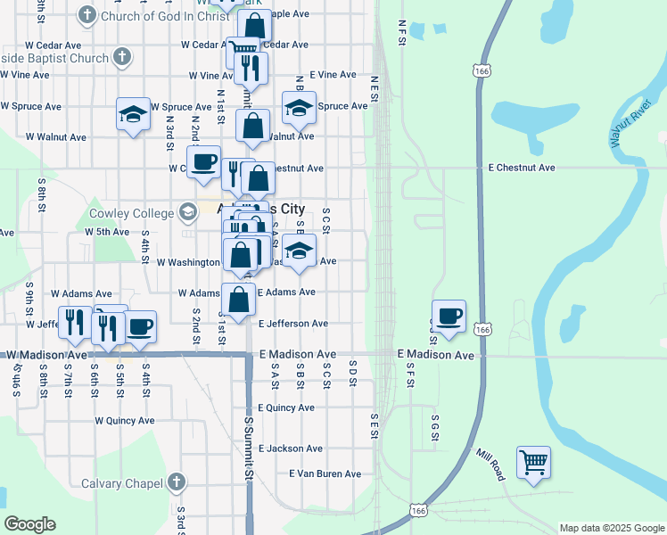 map of restaurants, bars, coffee shops, grocery stores, and more near 326 South C Street in Arkansas City
