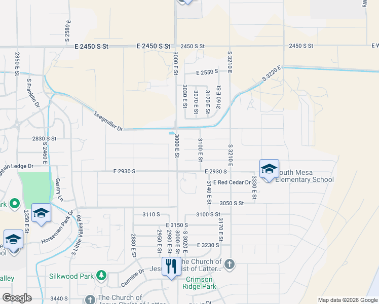 map of restaurants, bars, coffee shops, grocery stores, and more near 3285 South 3000 East in St. George