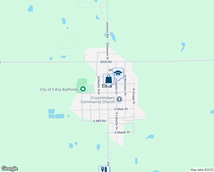 map of restaurants, bars, coffee shops, grocery stores, and more near in Edna