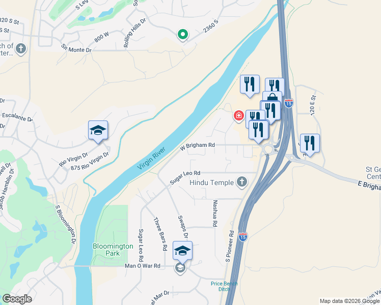 map of restaurants, bars, coffee shops, grocery stores, and more near 22 385 W Brigham in St. George