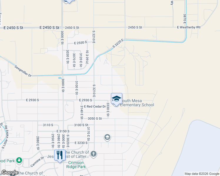 map of restaurants, bars, coffee shops, grocery stores, and more near 3320 Clara Lane in St. George