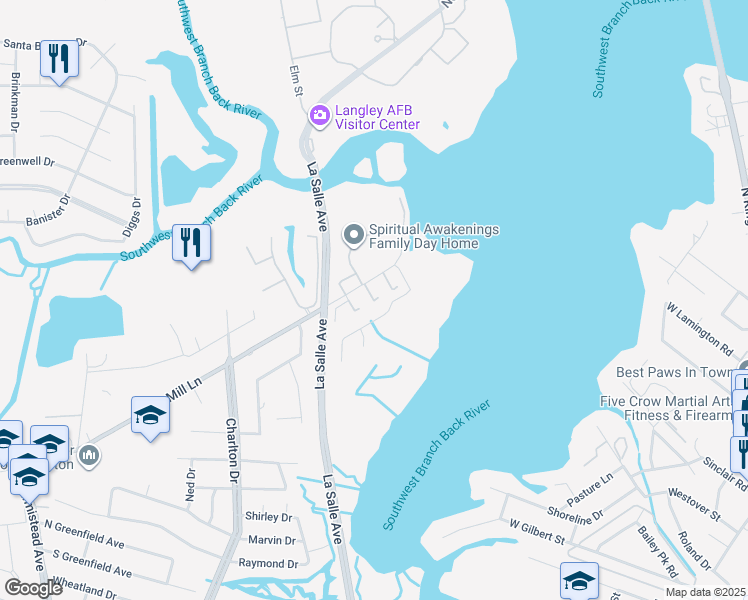 map of restaurants, bars, coffee shops, grocery stores, and more near Gateway Drive in Hampton