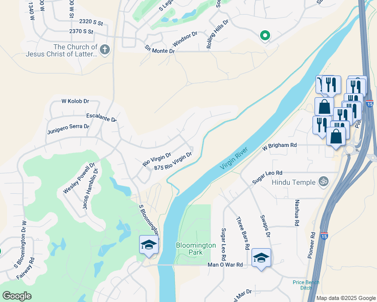 map of restaurants, bars, coffee shops, grocery stores, and more near 875 Rio Virgin Drive in St. George