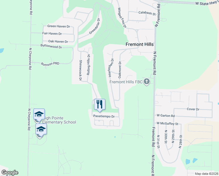 map of restaurants, bars, coffee shops, grocery stores, and more near 8410 Interlochen Drive in Nixa