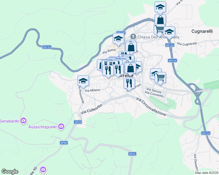 map of restaurants, bars, coffee shops, grocery stores, and more near 4 Via Paolo Milano in Palazzolo Acreide