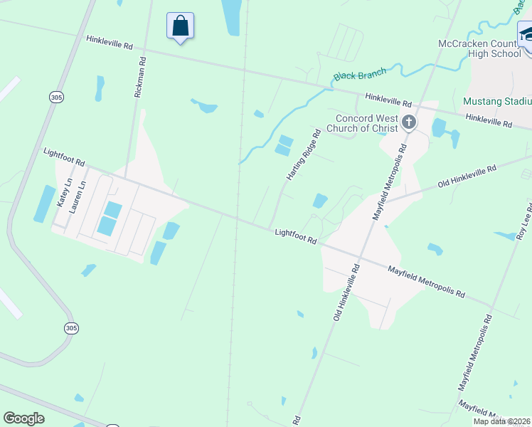 map of restaurants, bars, coffee shops, grocery stores, and more near 135 Harting Ridge Road in West Paducah