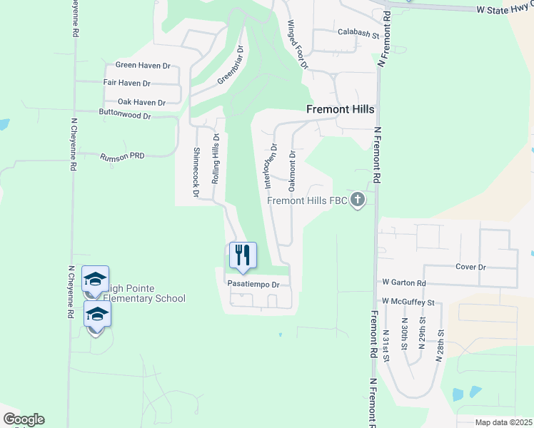 map of restaurants, bars, coffee shops, grocery stores, and more near 8412 Interlochen Drive in Nixa
