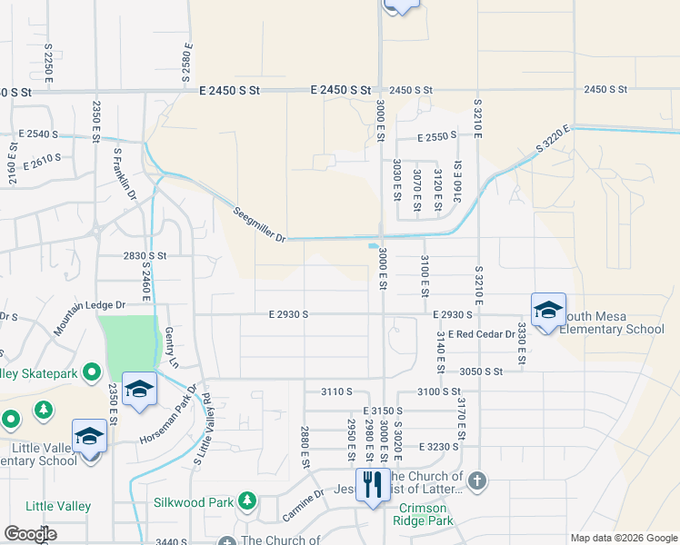map of restaurants, bars, coffee shops, grocery stores, and more near 2935 2760 South in St. George