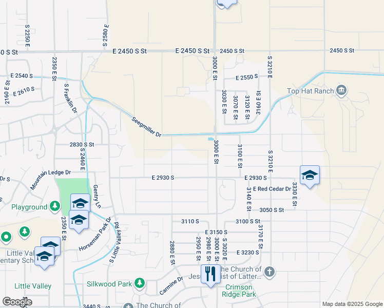 map of restaurants, bars, coffee shops, grocery stores, and more near 2938 Rowan Lane in St. George