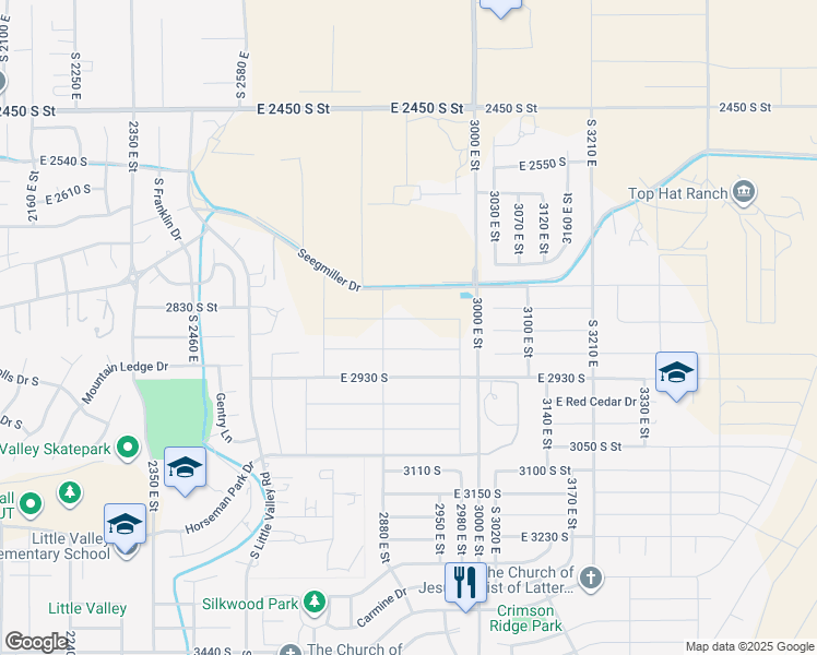 map of restaurants, bars, coffee shops, grocery stores, and more near 2914 Rowan Lane in St. George