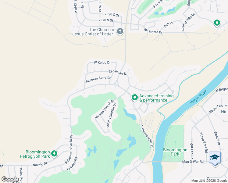 map of restaurants, bars, coffee shops, grocery stores, and more near 2832 Woodbury Circle in St. George