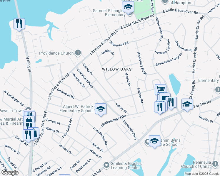 map of restaurants, bars, coffee shops, grocery stores, and more near 118 Margaret Drive in Hampton