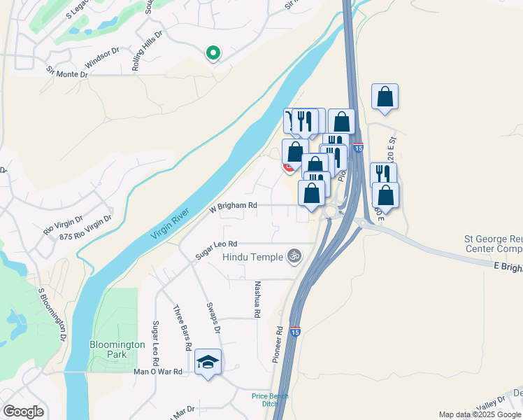 map of restaurants, bars, coffee shops, grocery stores, and more near 2823 Calle Las Casitas in St. George