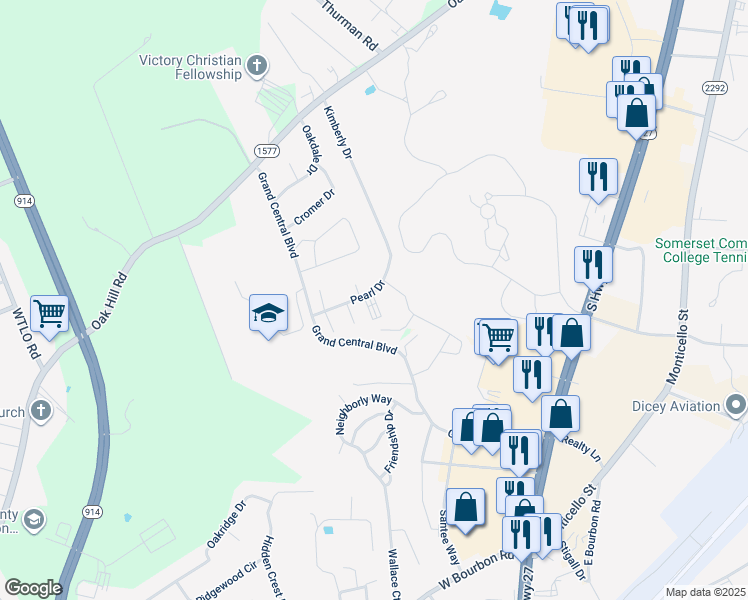 map of restaurants, bars, coffee shops, grocery stores, and more near 175 Pearl Drive in Somerset