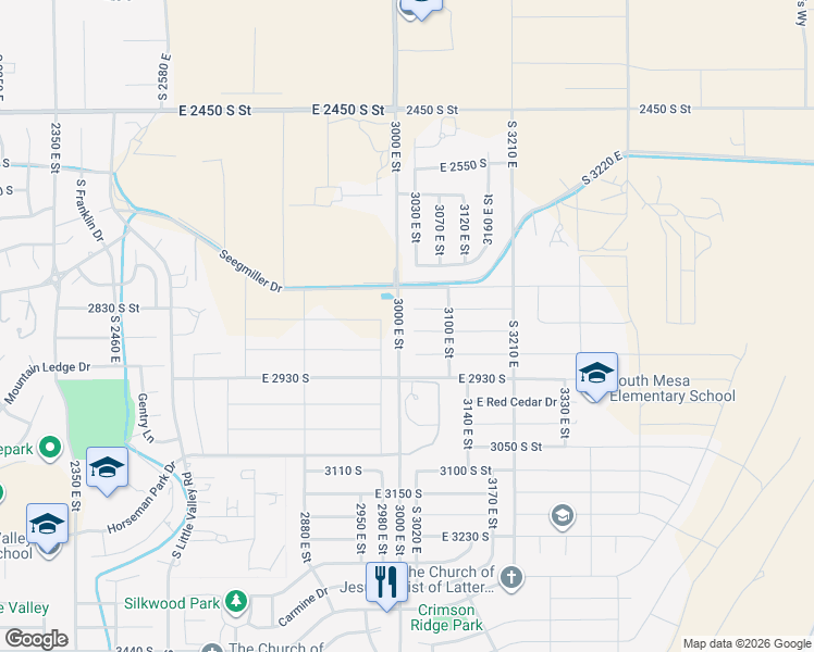 map of restaurants, bars, coffee shops, grocery stores, and more near 3023 East 2840 South Circle in St. George