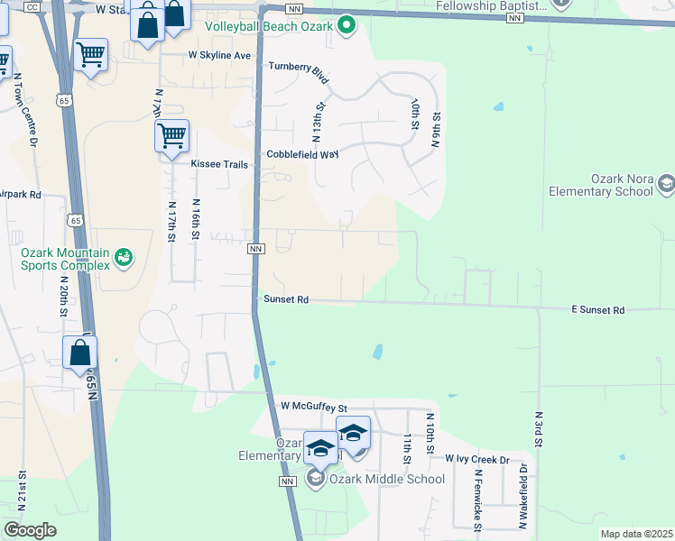 map of restaurants, bars, coffee shops, grocery stores, and more near 1242 West Liberty Avenue in Ozark