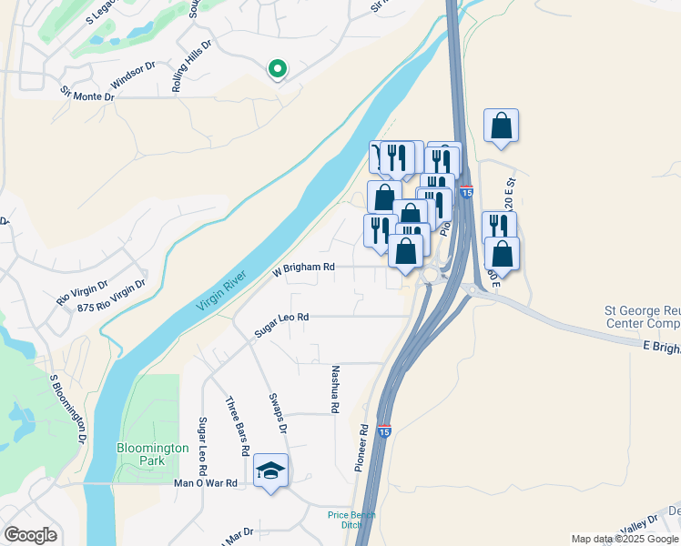 map of restaurants, bars, coffee shops, grocery stores, and more near 2823 Calle Las Casitas in St. George