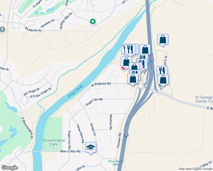 map of restaurants, bars, coffee shops, grocery stores, and more near 2781 Rio Vista Drive in St. George