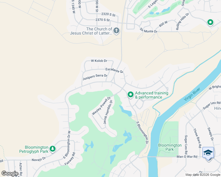 map of restaurants, bars, coffee shops, grocery stores, and more near 2832 Woodbury Circle in St. George