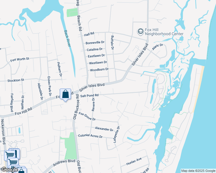 map of restaurants, bars, coffee shops, grocery stores, and more near 50 Silver Isles Boulevard in Hampton