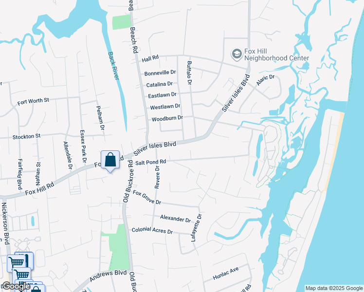 map of restaurants, bars, coffee shops, grocery stores, and more near 50 Silver Isles Boulevard in Hampton