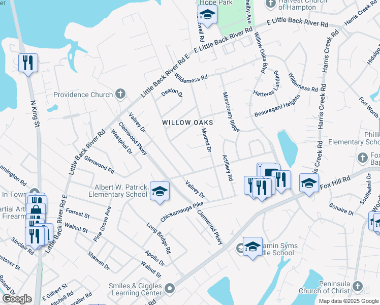 map of restaurants, bars, coffee shops, grocery stores, and more near 304 Hercules Drive in Hampton