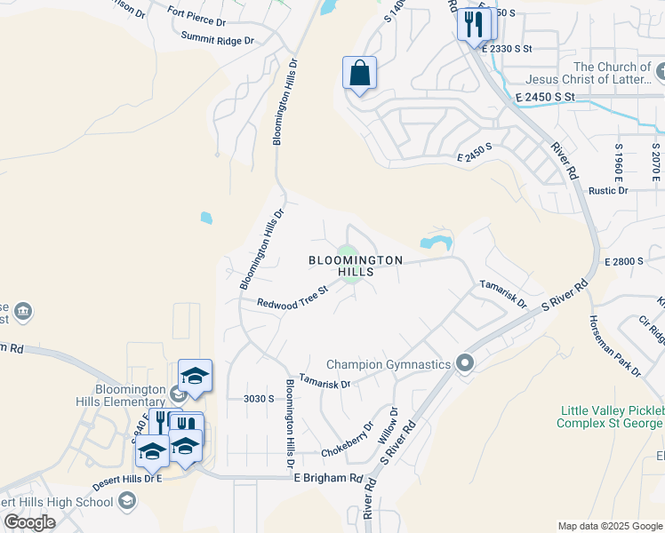 map of restaurants, bars, coffee shops, grocery stores, and more near 1252 Mahogany Circle in St. George