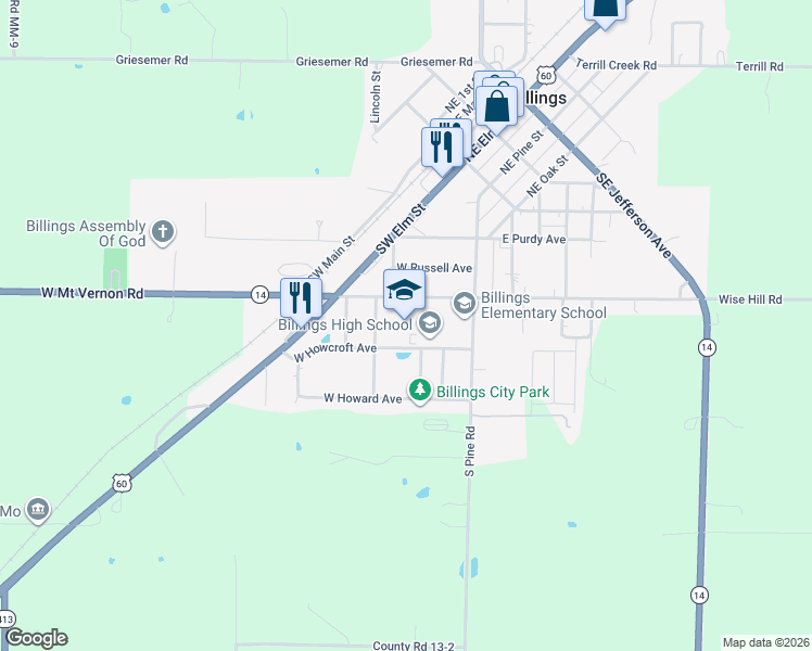 map of restaurants, bars, coffee shops, grocery stores, and more near 401 South Beverly Street in Billings