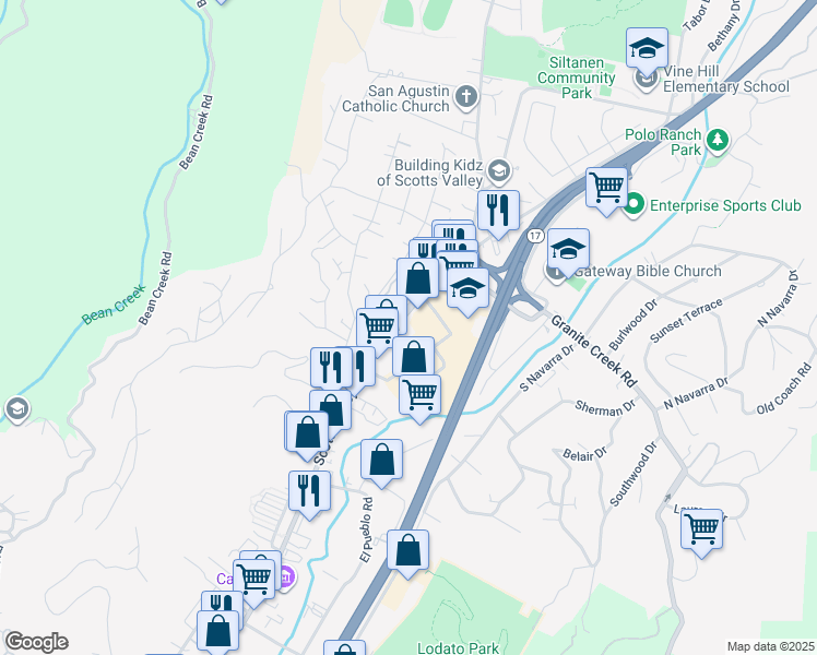 map of restaurants, bars, coffee shops, grocery stores, and more near 5524 Scotts Valley Drive in Scotts Valley