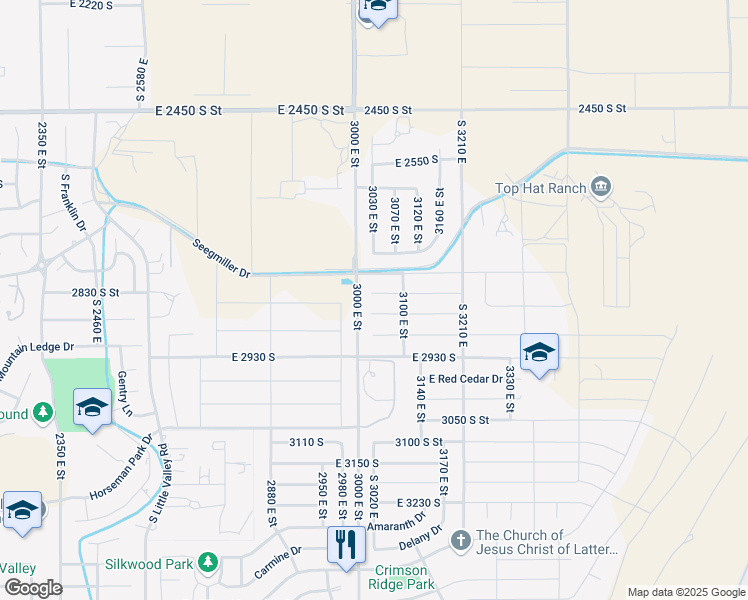 map of restaurants, bars, coffee shops, grocery stores, and more near 3285 South 3000 East in St. George