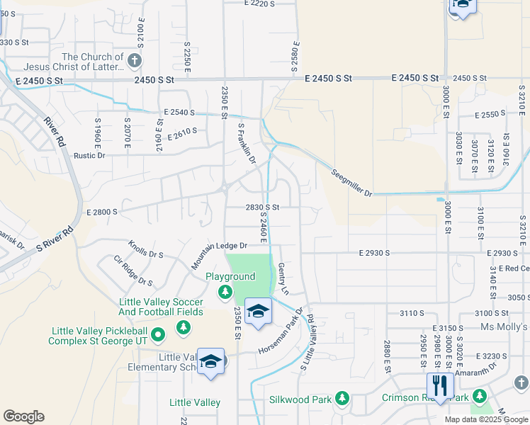 map of restaurants, bars, coffee shops, grocery stores, and more near 2835 2460 East Street in St. George