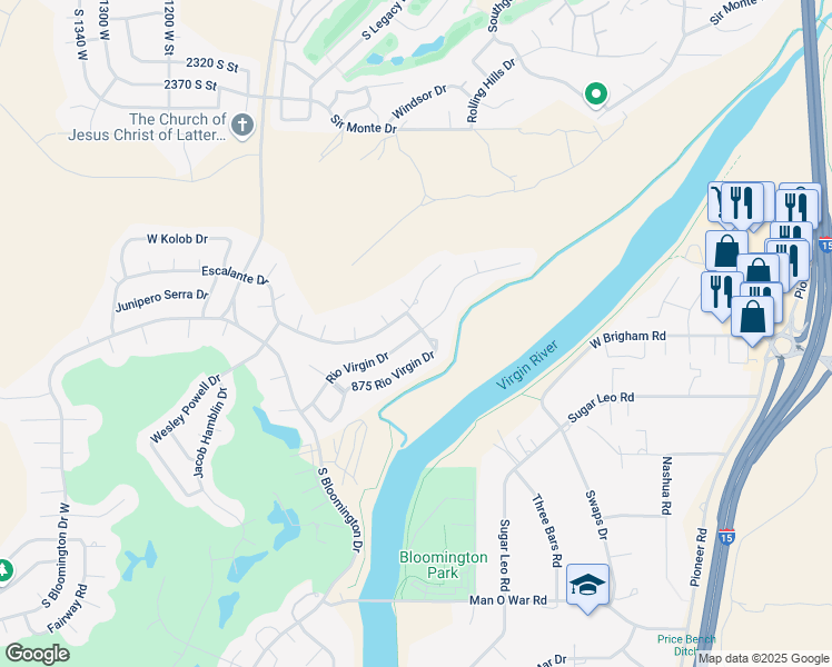 map of restaurants, bars, coffee shops, grocery stores, and more near 712 Rio Virgin Drive in St. George