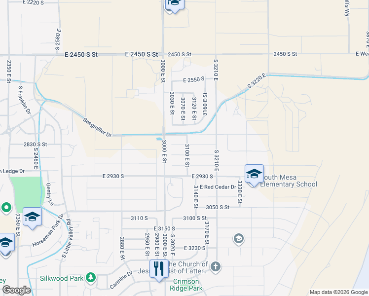 map of restaurants, bars, coffee shops, grocery stores, and more near 3088 East 2805 South Circle in St. George