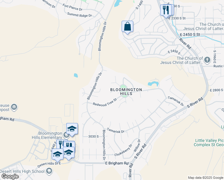 map of restaurants, bars, coffee shops, grocery stores, and more near 1243 Mahogany Circle in St. George