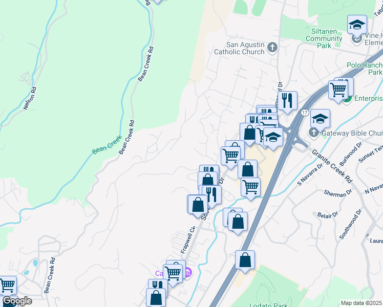 map of restaurants, bars, coffee shops, grocery stores, and more near 38 Willis Road in Scotts Valley