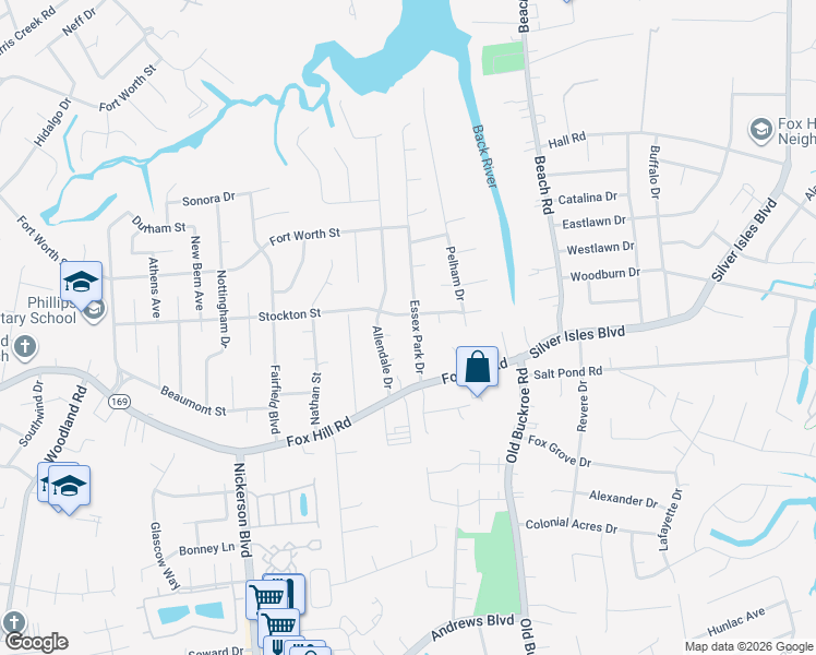map of restaurants, bars, coffee shops, grocery stores, and more near 617 Essex Park Dr in Hampton