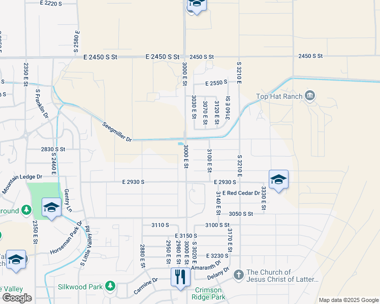 map of restaurants, bars, coffee shops, grocery stores, and more near 3285 South 3000 East in St. George
