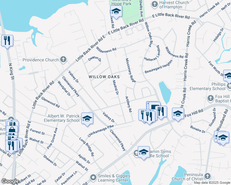 map of restaurants, bars, coffee shops, grocery stores, and more near 320 Hercules Drive in Hampton