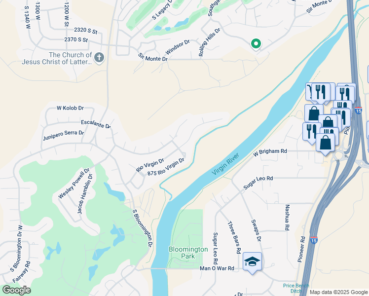 map of restaurants, bars, coffee shops, grocery stores, and more near 875 Rio Virgin Drive in St. George