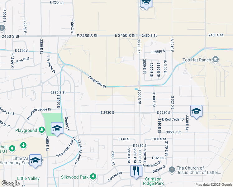 map of restaurants, bars, coffee shops, grocery stores, and more near 2903 Rowan Lane in St. George