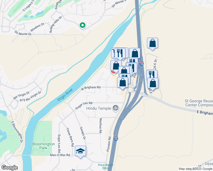 map of restaurants, bars, coffee shops, grocery stores, and more near 208 Altamira Way in Saint George