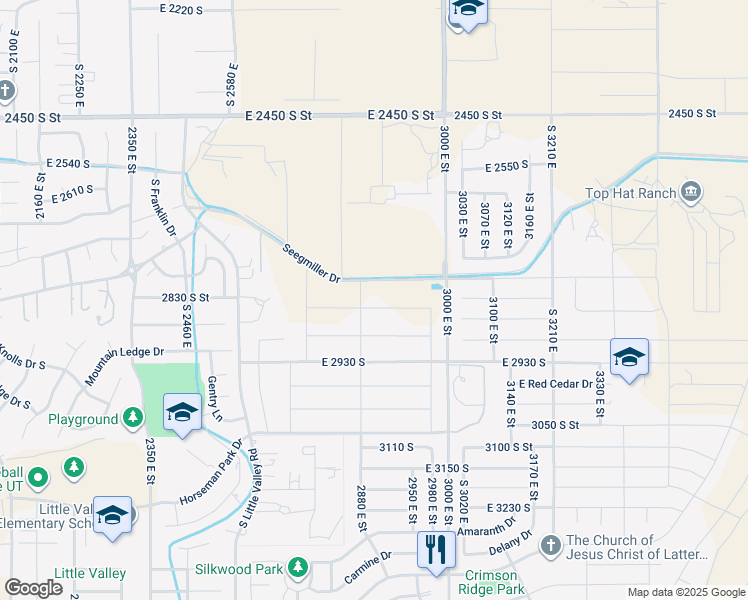 map of restaurants, bars, coffee shops, grocery stores, and more near 2903 Rowan Lane in St. George