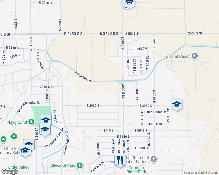 map of restaurants, bars, coffee shops, grocery stores, and more near 2935 Rowan Lane in St. George