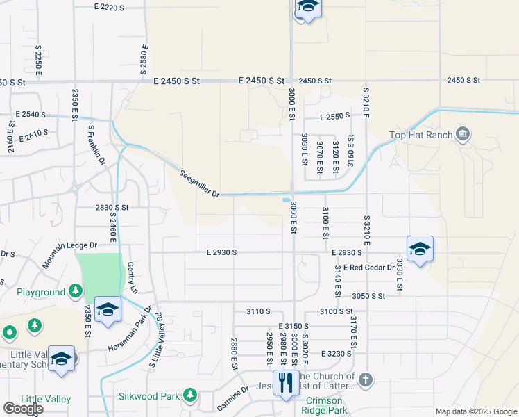 map of restaurants, bars, coffee shops, grocery stores, and more near 2935 Rowan Lane in St. George