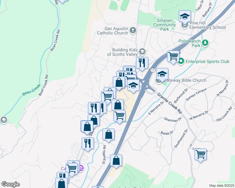 map of restaurants, bars, coffee shops, grocery stores, and more near 5524 Scotts Valley Drive in Scotts Valley
