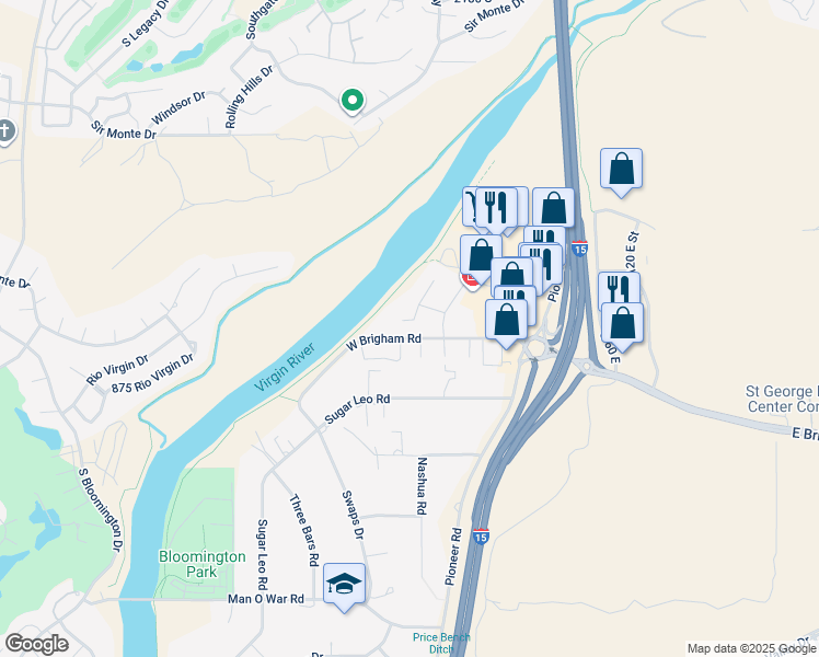 map of restaurants, bars, coffee shops, grocery stores, and more near 2781 Rio Vista Dr in St George