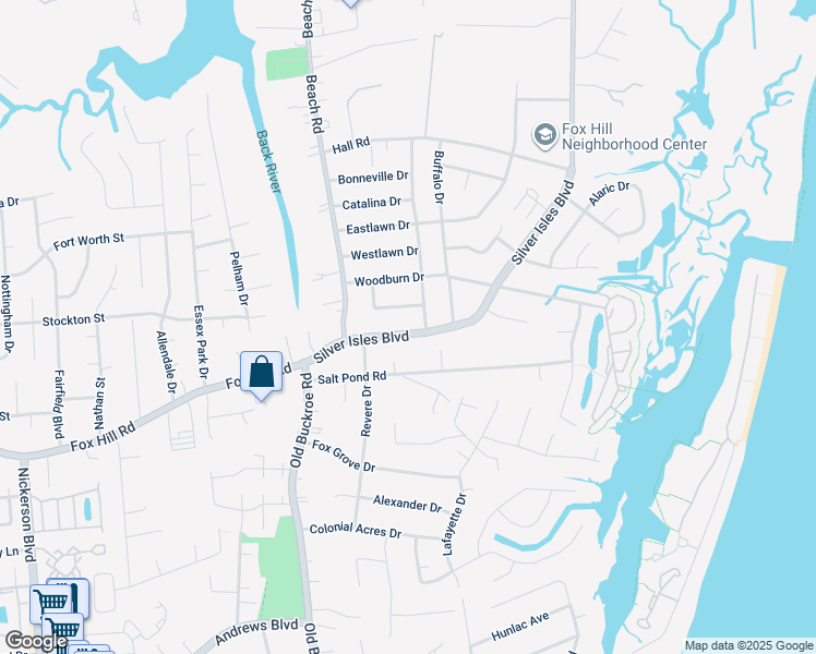 map of restaurants, bars, coffee shops, grocery stores, and more near 45 Silver Isles Boulevard in Hampton
